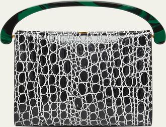 Dries Van Noten Croc-Embossed Leather Top-Handle Bag