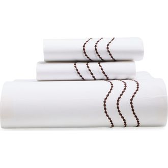 Matouk Serena Embroidered Percale Sheet Set in Mocha at Nordstrom, Size Queen
