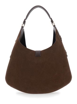 Ganni Womens Shoulder Bag Kat Brown Suede Leather