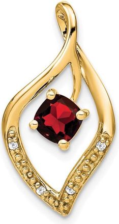 Diamond2Deal 14k Yellow Gold 5mm Cushion Garnet and Diamond Leaf Chain Slide Pendant