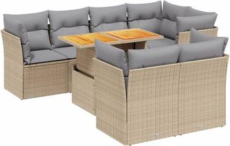 vidaXL Vidaxl - Juego De Sof&aacute;s De Jard&iacute;n Con Cojines Beige 8 Pzas Rat&aacute;n Pe