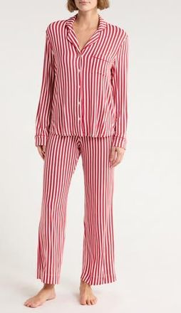 Nordstrom Rack Tranquility Long Sleeve Shirt & Pants Pajamas in Ivory- Red Willow Stripe at Nordstrom Rack, Size X-Large
