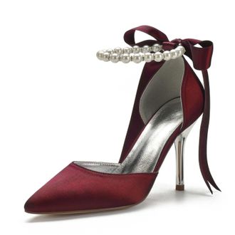 Miyoopark Wedding and Evening Shoes for Women Prom Pumps with Ribbon M532 Burgundy UK 5.5