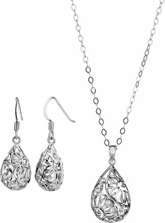 Gold & Honey Womens Pear Shape Filigree Drop Earrings And Pendant Necklace Set In Silver
