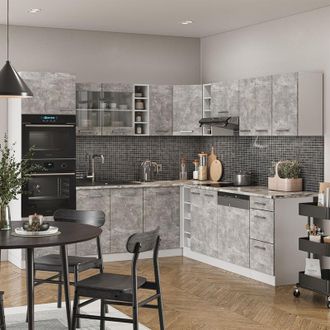 Vicco Cocina Esquinera R-line, Hormig&oacute;n/blanco, 237 X 60 Cm Sin Encimera