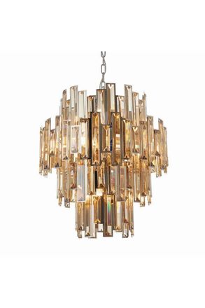 Netlighting Viviana Pendant Chrome Effect Plate & Champagne Crystal (K9) Drops 12 Light Dimmable IP20 E14 in Clear