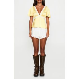 Princess Polly Lace Trim Satin Top in Yellow at Nordstrom, Size 10