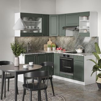 Vicco Cucina angolare completa Fame-Line, Verde-oro Country House/Bianco, 160 x 60 cm senza piano di lavoro