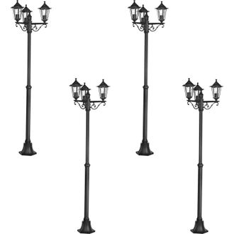 Loops 4 PACK IP44 Outdoor Bollard Light Black Cast Aluminium 3 Arm 60W E27 Post