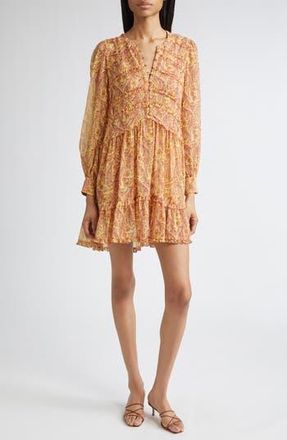 Cinq &agrave; Sept Rivie Charming Paisley Long Sleeve Minidress in Lemon Grass Multi at Nordstrom Rack, Size 0
