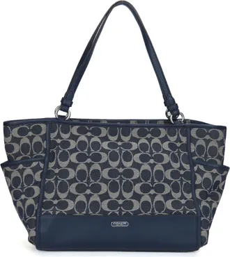 Coach Navy Canvas Leather Tote Bag (Pre-Owned)