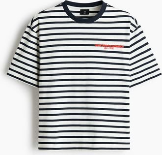 H&M Loose Fit Cotton T-shirt in White/striped at Nordstrom, Size Xx-Large