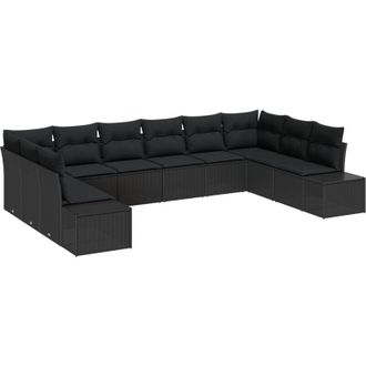 vidaXL Vidaxl - Conjunto De Sof&aacute; De Jard&iacute;n Con Coj&iacute;n 10 Pcs Negro Polirat&aacute;n