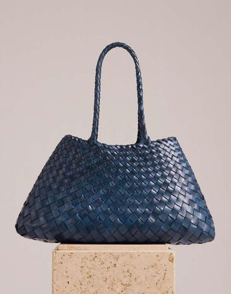 Dragon Diffusion Santa Croce - Borsa in pelle intrecciata blu navy grande