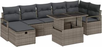 vidaXL Vidaxl - Conjunto De Sof&aacute; De Jard&iacute;n Con Coj&iacute;n 8 Pcs Gris Polirat&aacute;n