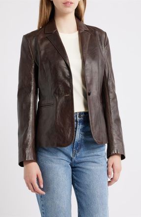 Schott NYC Fitted Leather Blazer in Brown at Nordstrom, Size X-Small