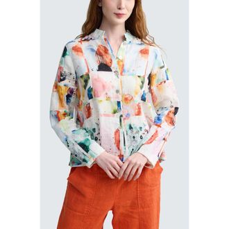 Luukaa D'Celli Avelia Painterly Print Linen Shirt in Multihued at Nordstrom, Size 14