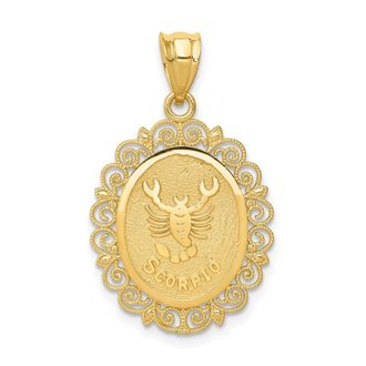 Diamond2Deal 14k Yellow Gold Solid Satin Polished Scorpio Zodiac Oval Pendant