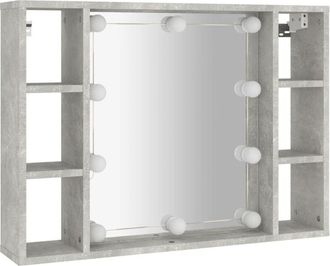 vidaXL Mueble Con Espejo Y Luces Led Gris Hormig&oacute;n 76x15x55 Cm Vidaxl