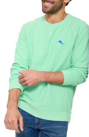 Tommy Bahama Montego Bay Abaco Long Sleeve Cotton & Lyocell Notch Neck Sweatshirt in Lt Neptune Green at Nordstrom, Size 3Xlt