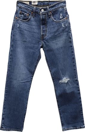Levi's 501 Original Distressed Cropped Dark Wash Jeans in Blue Cotton
