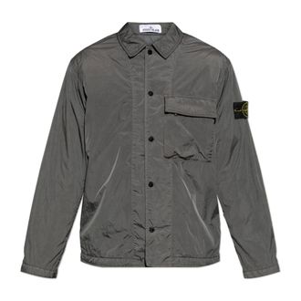 Stone Island Light Jackets, male, Gray, Size: 2XL Jacket With Logo Patch