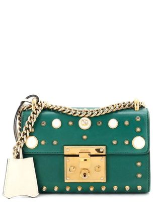 Gucci Pearly Padlock Studded Leather Small shoulder bag - Green