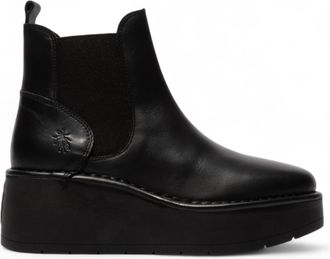 FLY London Dames Zwarte HELY268 Chelsea Leren Enkellaarsjes met Platform Comfort