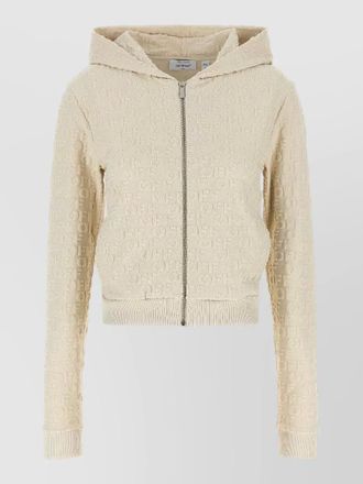 Off-white terry hooded sweatshirt ribbed cuffs hem
