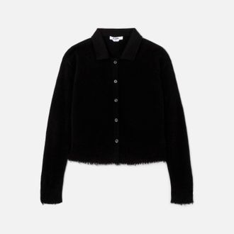 Re/Done Womens Loose Polo Cardigan In Black
