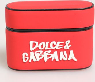 Dolce & Gabbana Red Pvc Dg Logo Embossed Men Flip Holder Airpods Case Polycarbonate Tu Accessory