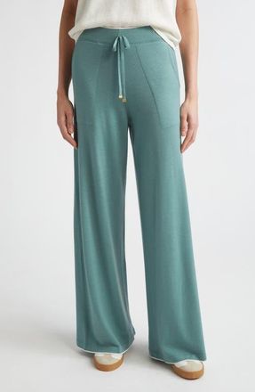 Eleventy Avalon Travel Merino Wool Drawstring Pants in White/jade at Nordstrom, Size X-Large