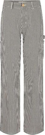 Sofie Schnoor Zwarte Cargo Broek met Gestreepte Print - Dames - Straight fit broeken - Veelkleurig - XS - Katoen - Broeken