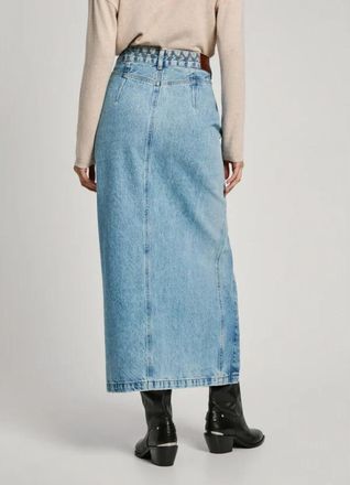 Pepe Jeans London Denim Midi Rok met Borduursel - Dames - Spijkerrokken - Blauw - XS - Denim - Rokken