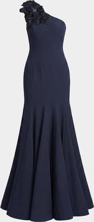 Mac Duggal Seamed Crepe One-Shoulder Gown