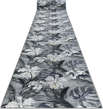 RugsX Rugsx - Alfombra De Pasillo Con Refuerzo De Goma Monstera Hojas, Gris 100 Cm Grey 100x340 Cm