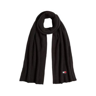 Tommy Hilfiger Heritage Logo Rib-Knit Scarf - Heren - Wintersjaals - Zwart - ONE Size - Katoen - Accessoires