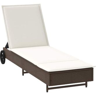 vidaXL Vidaxl - Tumbona Con Ruedas Y Coj&iacute;n Rat&aacute;n Sint&eacute;tico Marr&oacute;n