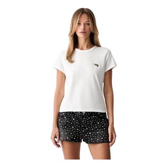 Kenzo Tops, Dames, Wit, XS, Katoen, Jumping Tiger T-shirt met borduursel