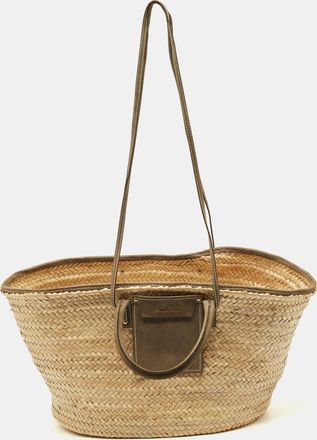 Jacquemus Green/cream Woven Raffia And Nubuck Leather Le Panier Soleil Tote