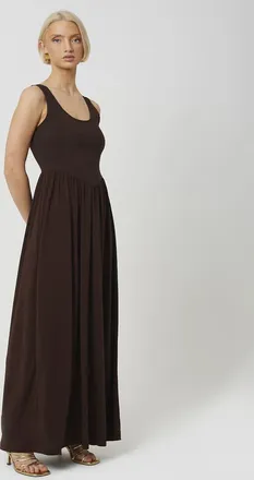 Brave Soul Vestito midi svasato senza maniche color cioccolato-Marrone