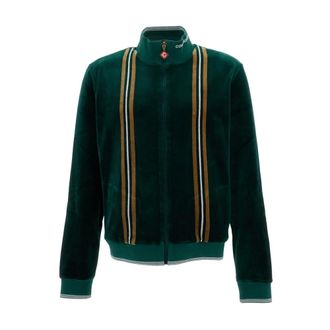 Casablanca Velours Track Jacket met strepen - Heren - Sweatshirts & Hoodies - Groen - Maat: L Velours