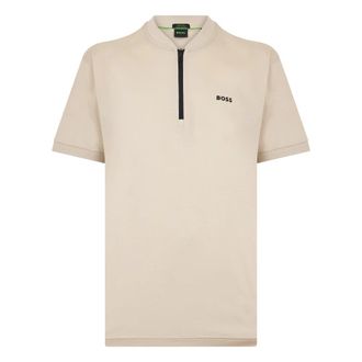 HUGO BOSS Hugo, Polo Shirts, male, Beige, Size: 2XL T-shirt with zip collar
