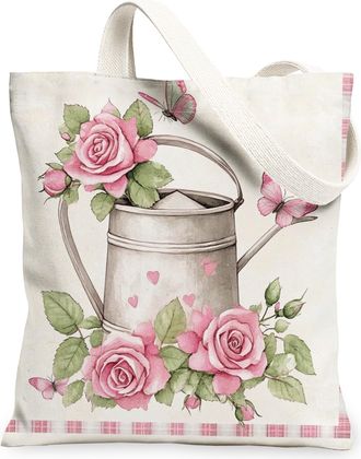 Generic Spring Rose Flower Canvas Tote Bag for Shopping 13x15, Farmhouse Country Floral Reusable Grocery Print Pattern Bag for Women, Fun Farm Beach Aesthetic