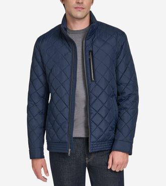 Cole Haan Mens Modern Quilted Bomber Jacket - Blue Size Medium