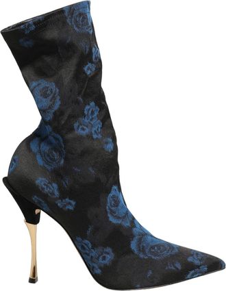 Dolce & Gabbana Black Blue Floral Stretch Sock Boots Womens Shoes