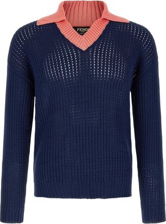 Fendi V-neck Knitwear, male, Blue, Size: M V-neck Knitwear