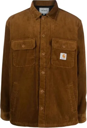 Carhartt Work in Progress Overhemden, Heren, Bruin, S, Katoen, Logo-patch Knopenhemd