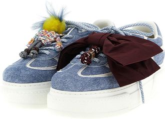Fendi Womens Blue Calfskin Platform Sneakers