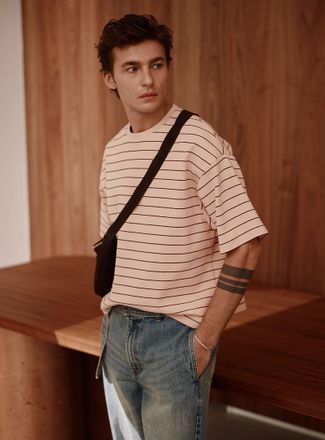 Le 31 Mens Striped thick jersey T-shirt Oversized fit